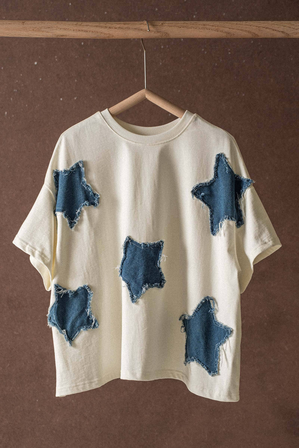 denim star applique oversized tee - ivory (additional view)