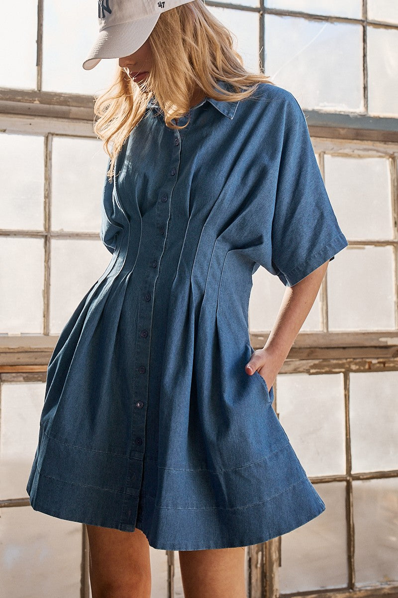 denim pleated shirt dress - denim blue (additional view)