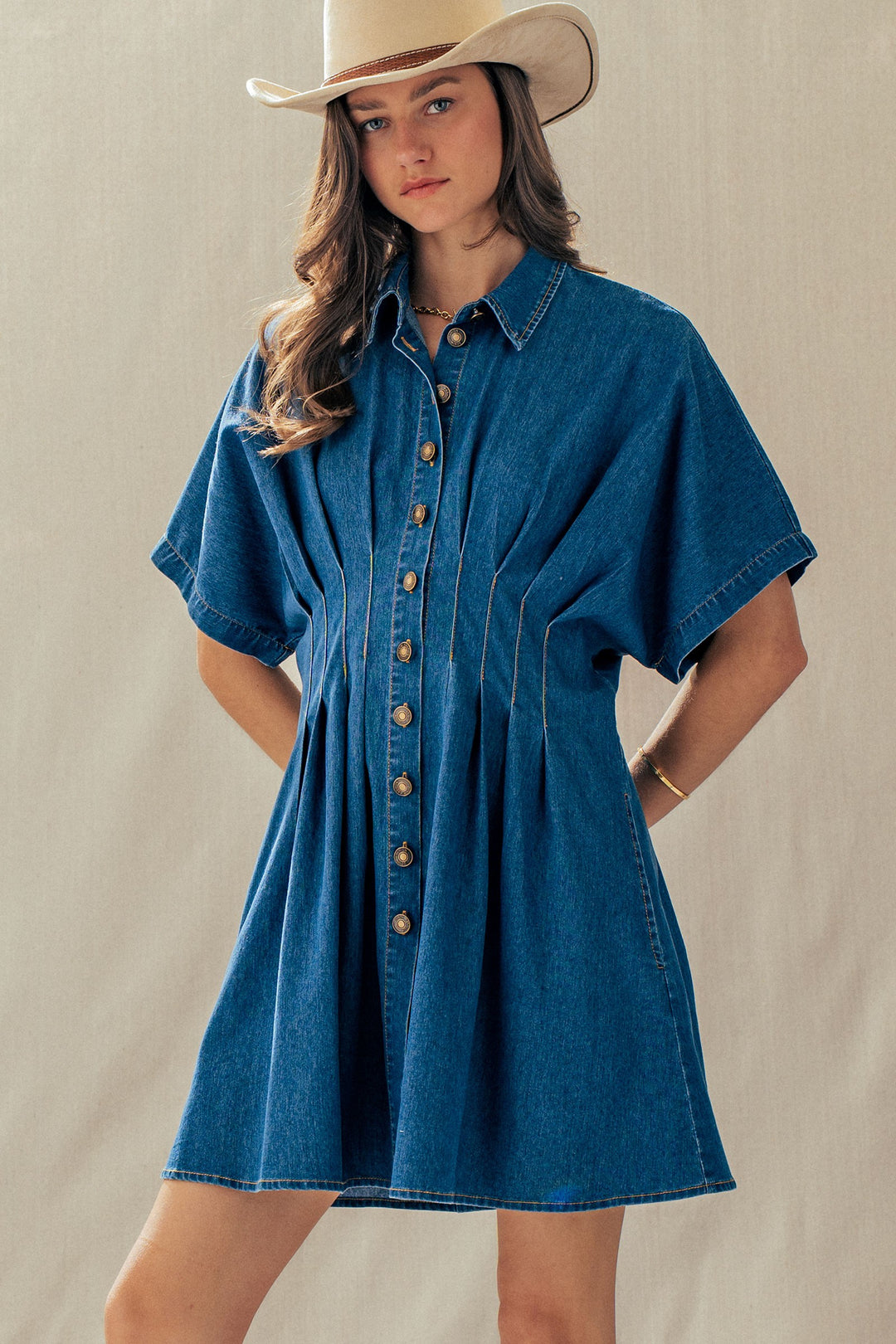 rodeo ready denim shirt dress - denim blue