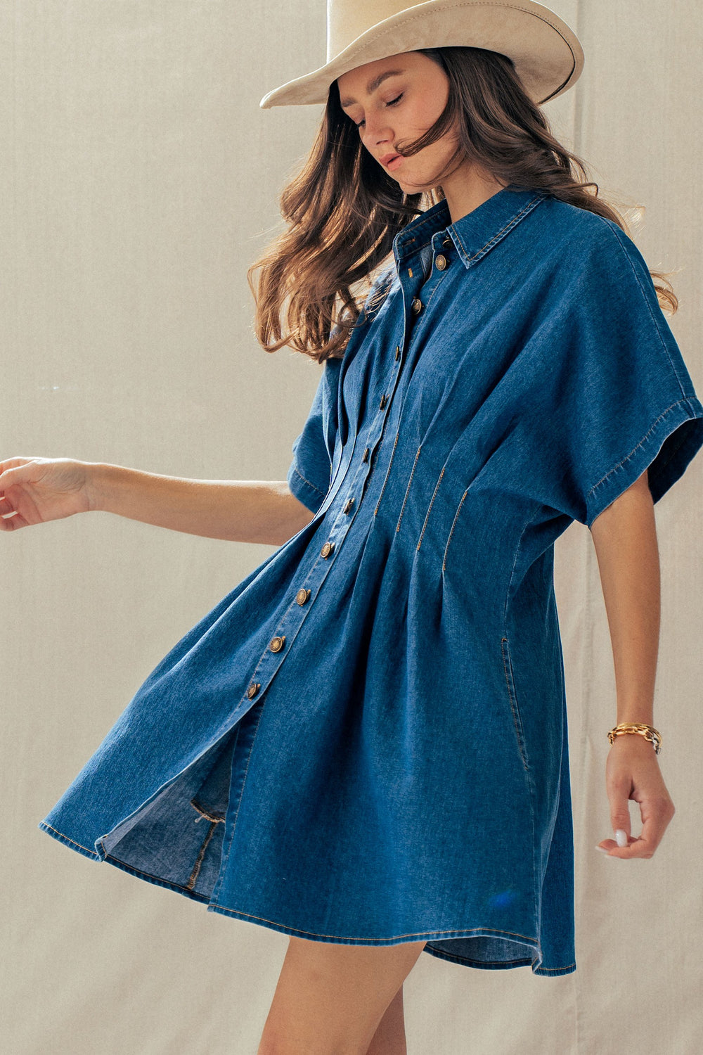 denim pleated shirt dress - denim blue (additional view)
