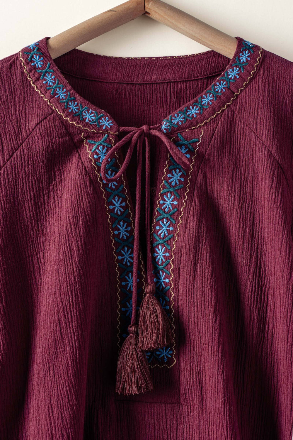 embroidered tassel blouse - burgundy (additional view)