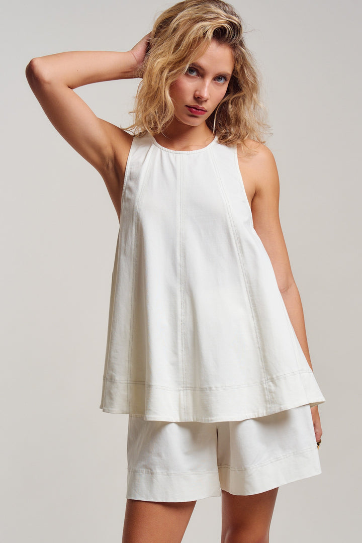 minimalist chic contrast stitch two piece set - ivory (additional view)