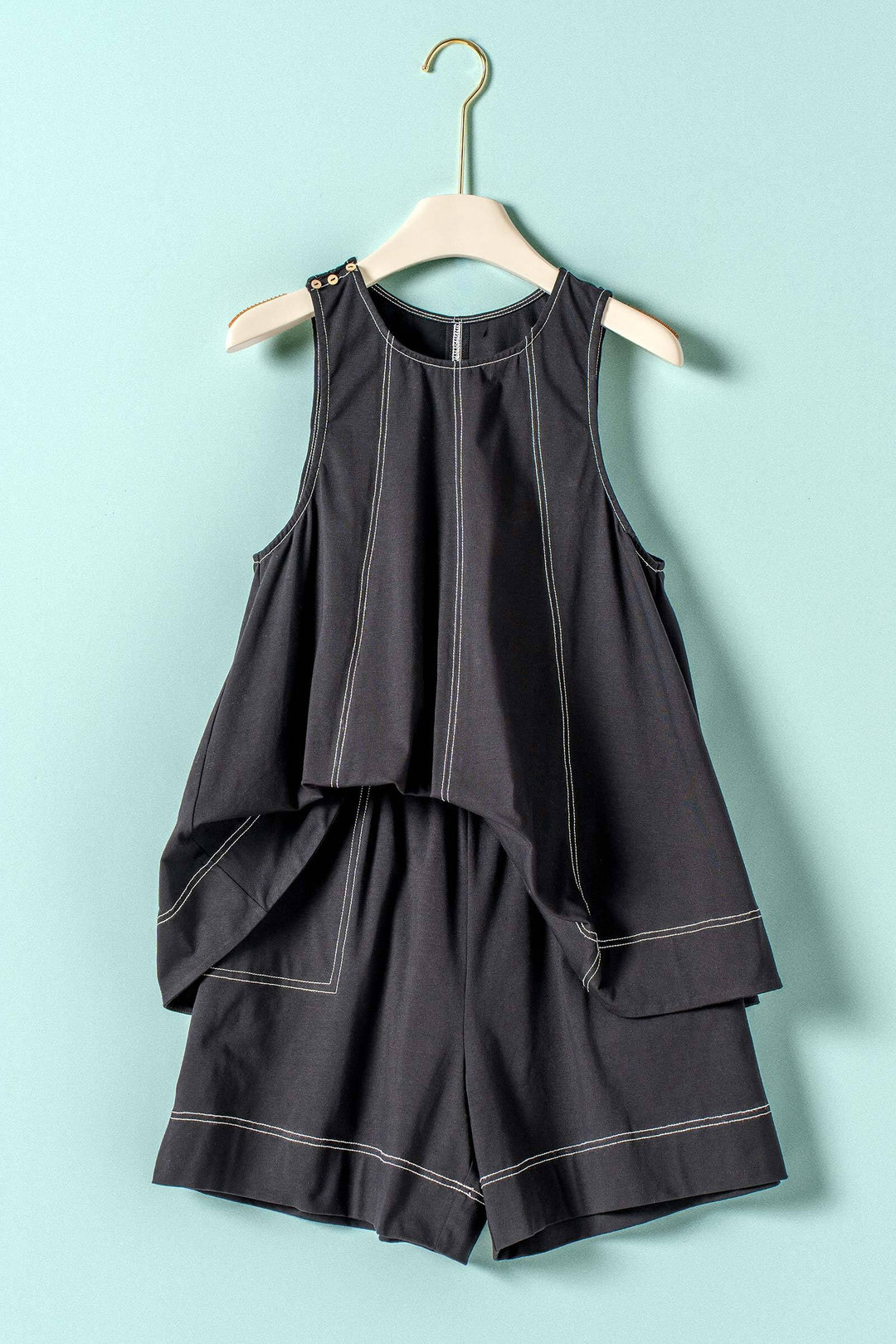 chic contrast stitch two piece set - black