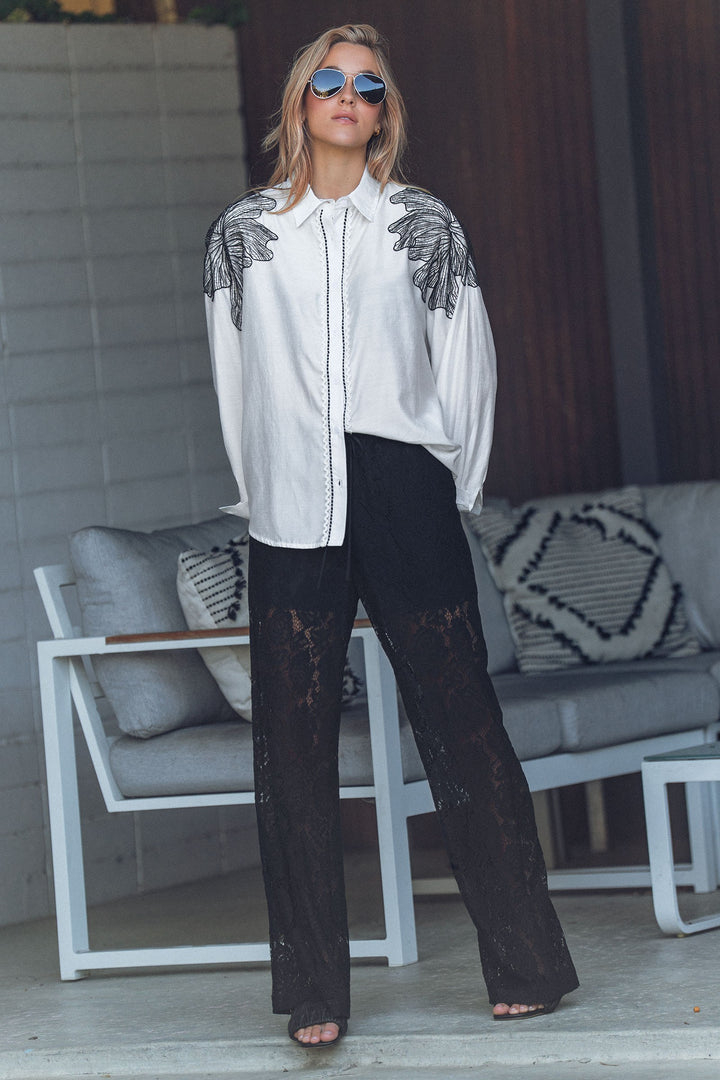 shoulder detail button up shirt - white (additional view)