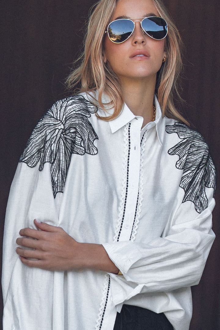 shoulder detail button up shirt - white (additional view)