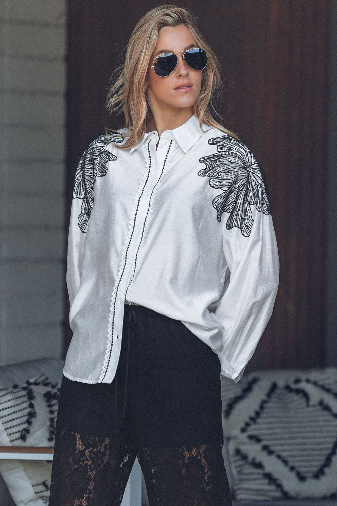 shoulder detail button up shirt - white (additional view)