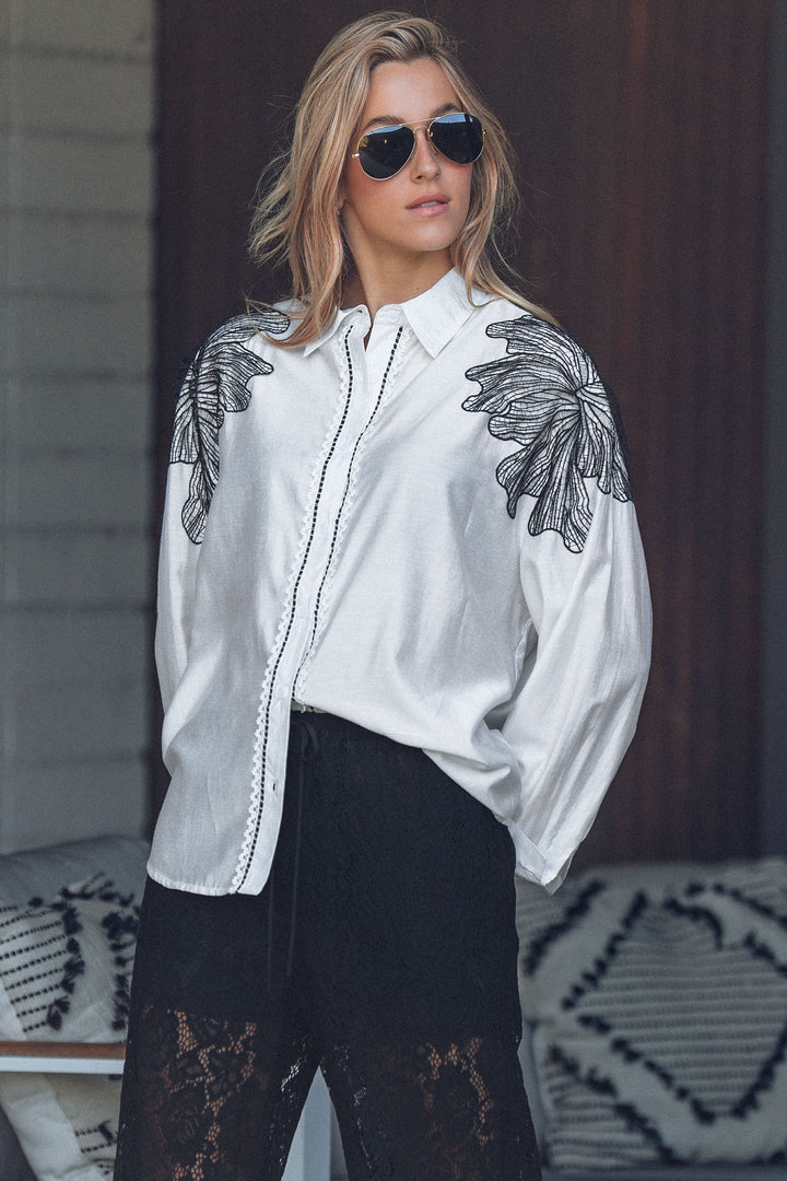 shoulder detail button up shirt - white (additional view)