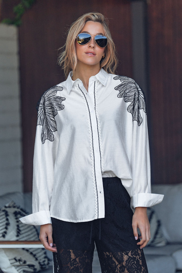 shoulder detail button up shirt - white (additional view)