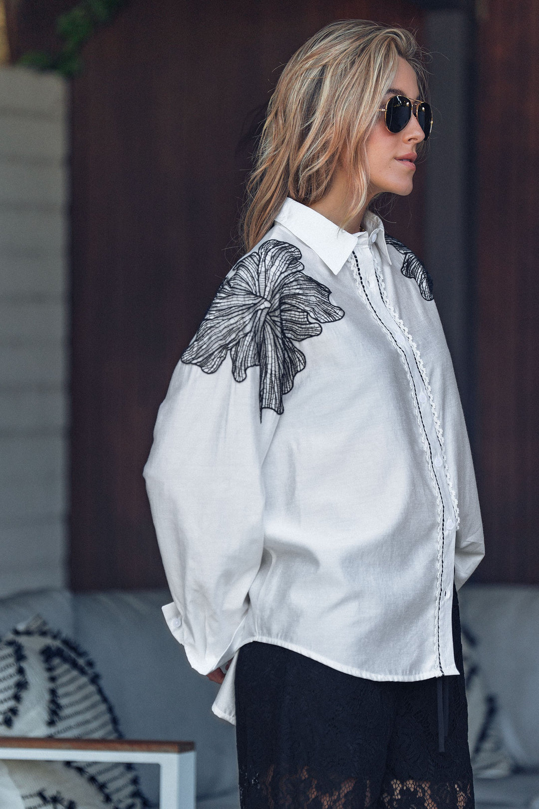shoulder detail button up shirt - white (additional view)