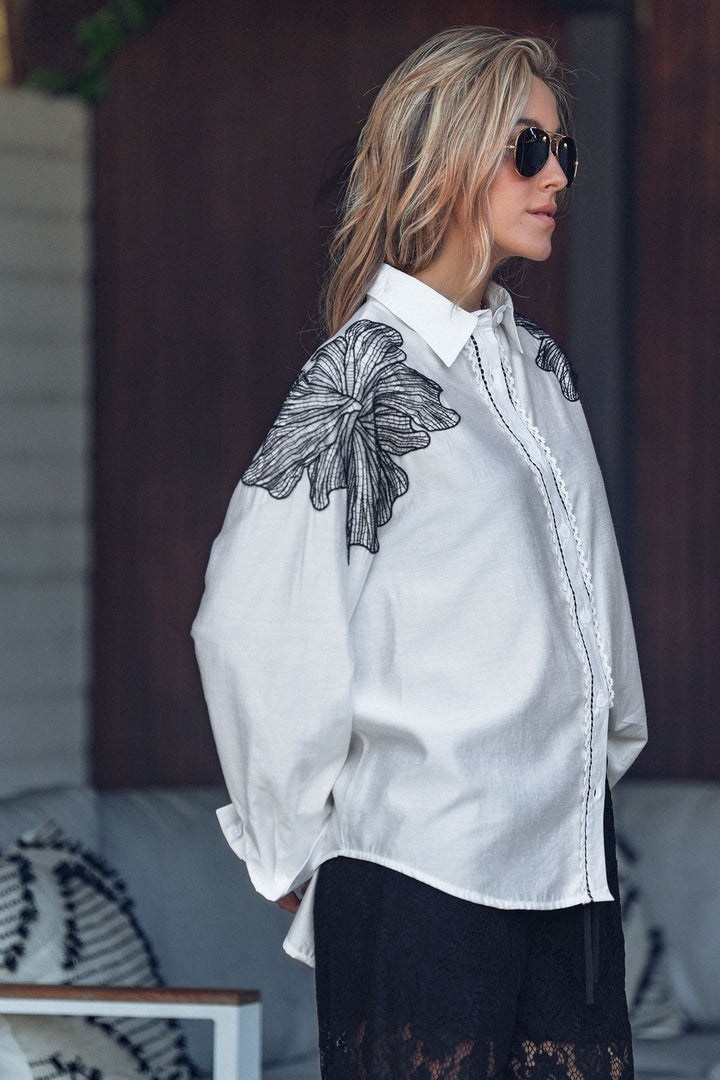 shoulder detail button up shirt - white (additional view)