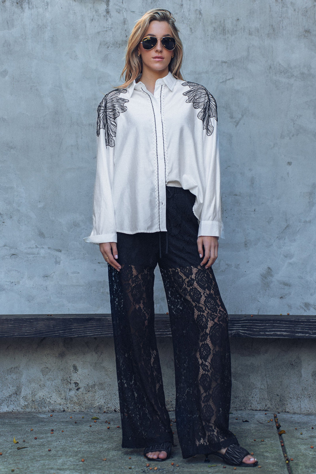 shoulder detail button up shirt - white (additional view)