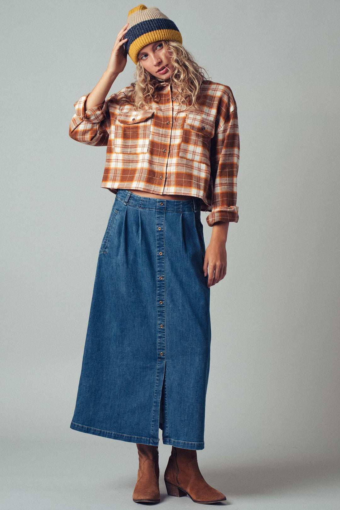 Plaid Cropped Flannel Shirt