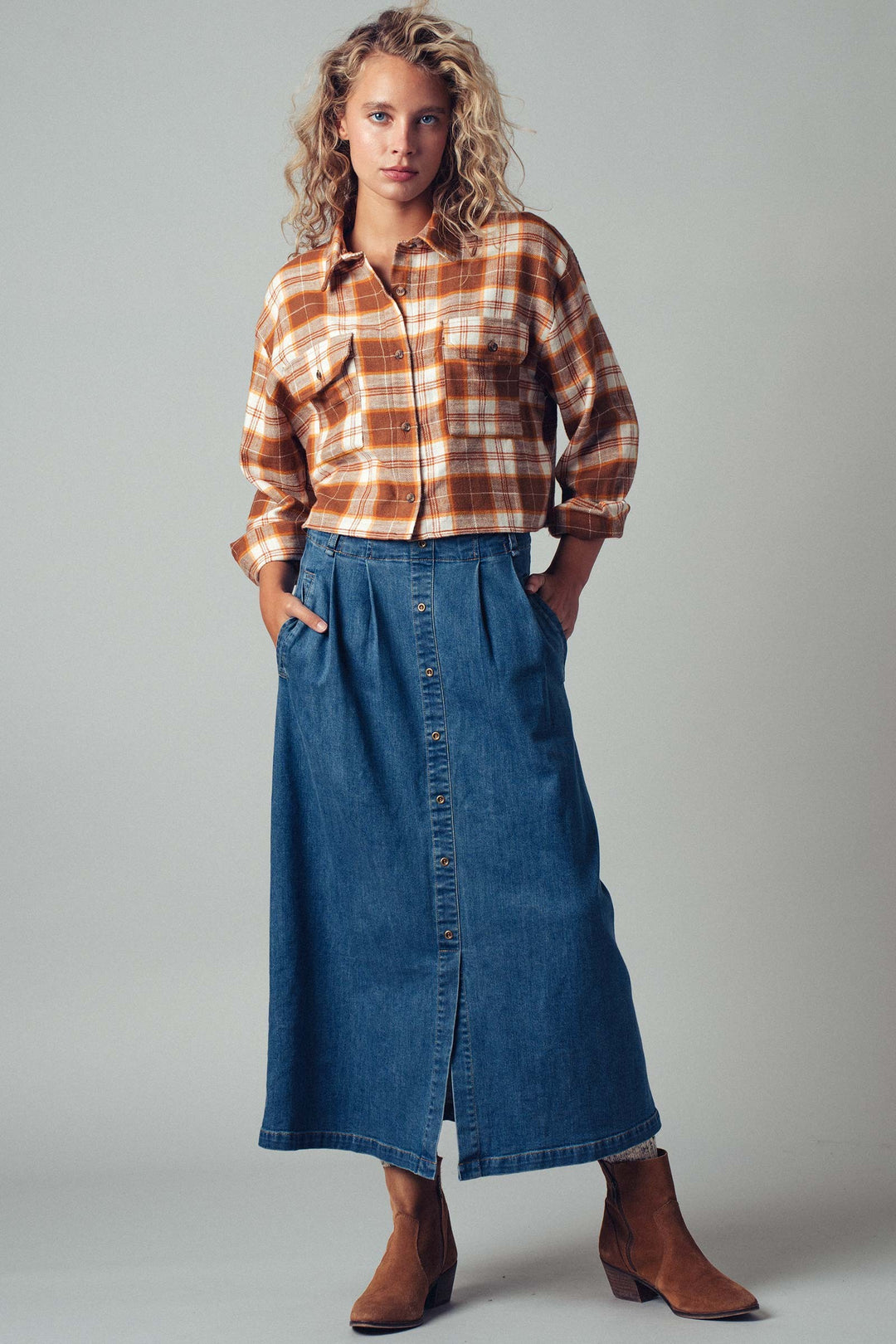 Plaid Cropped Flannel Shirt