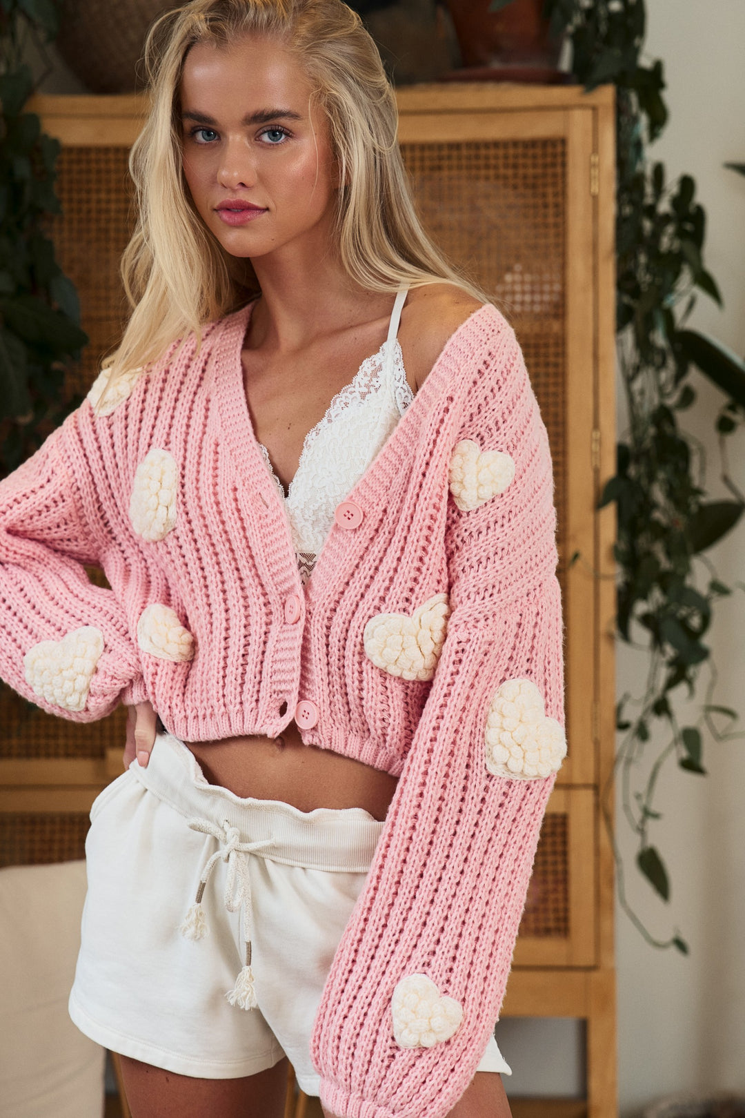 cloud of hearts cardigan - pink