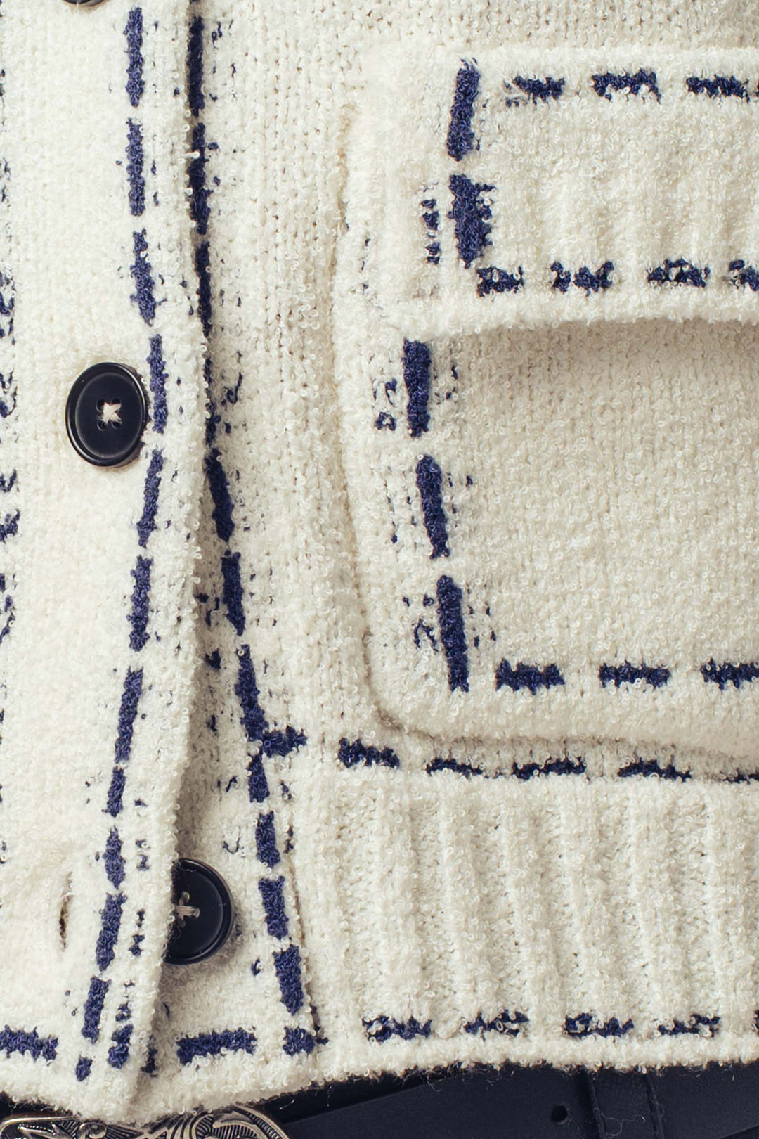 short sleeve cardigan with stitch look pattern - ivory (additional view)