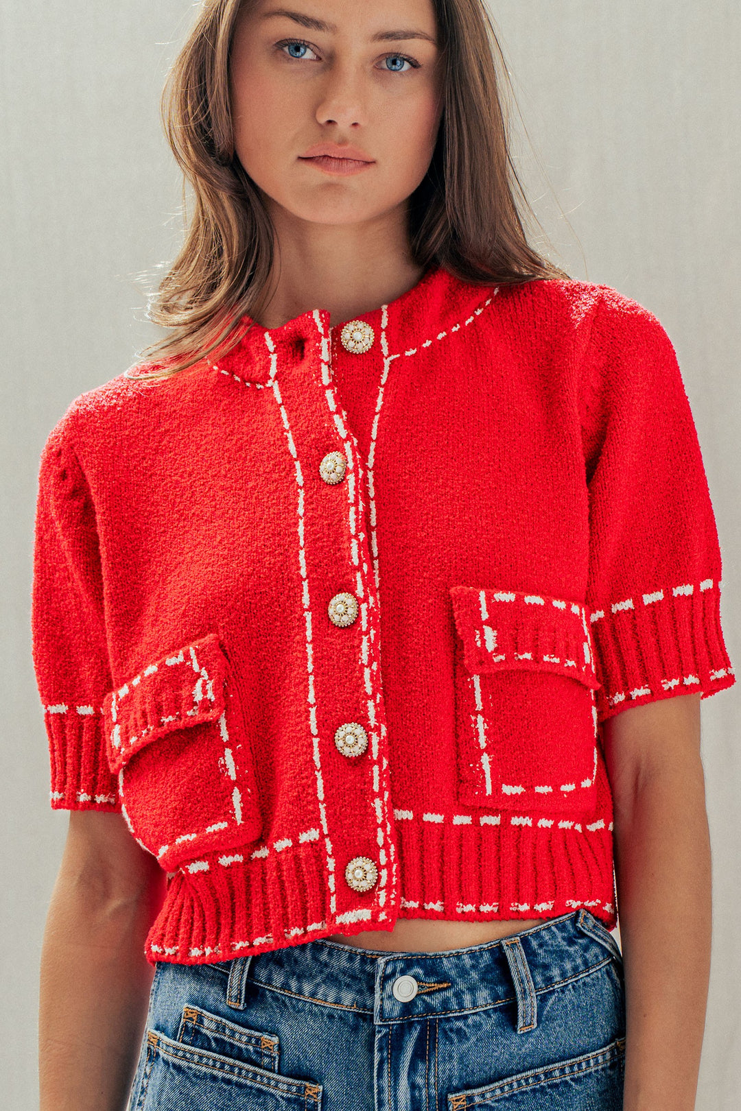 luxe contrast trim cardigan - red