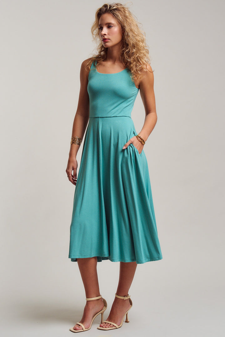 scoop neck flare midi dress - moss green (additional view)