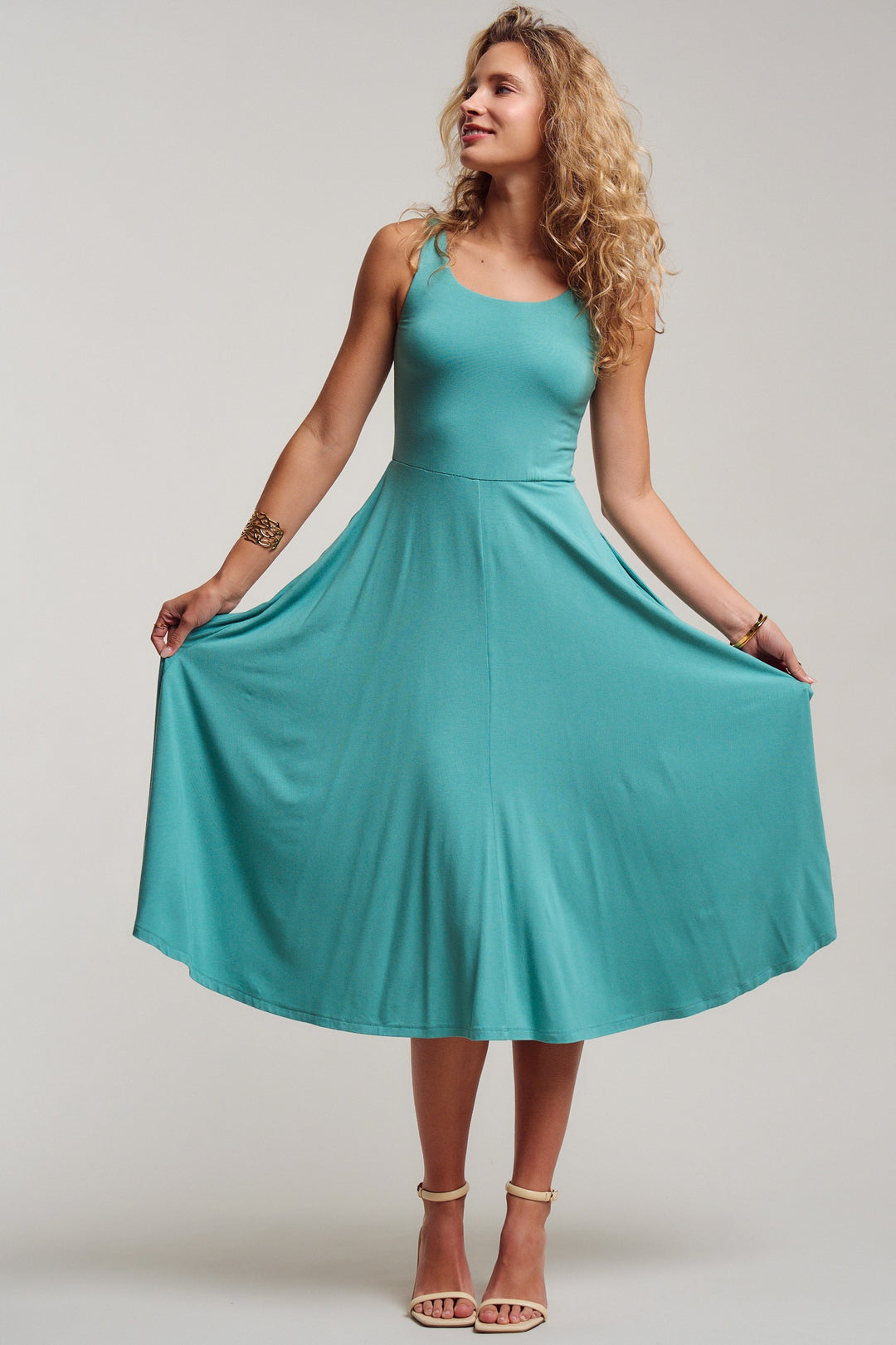 scoop neck flare midi dress - moss green (additional view)