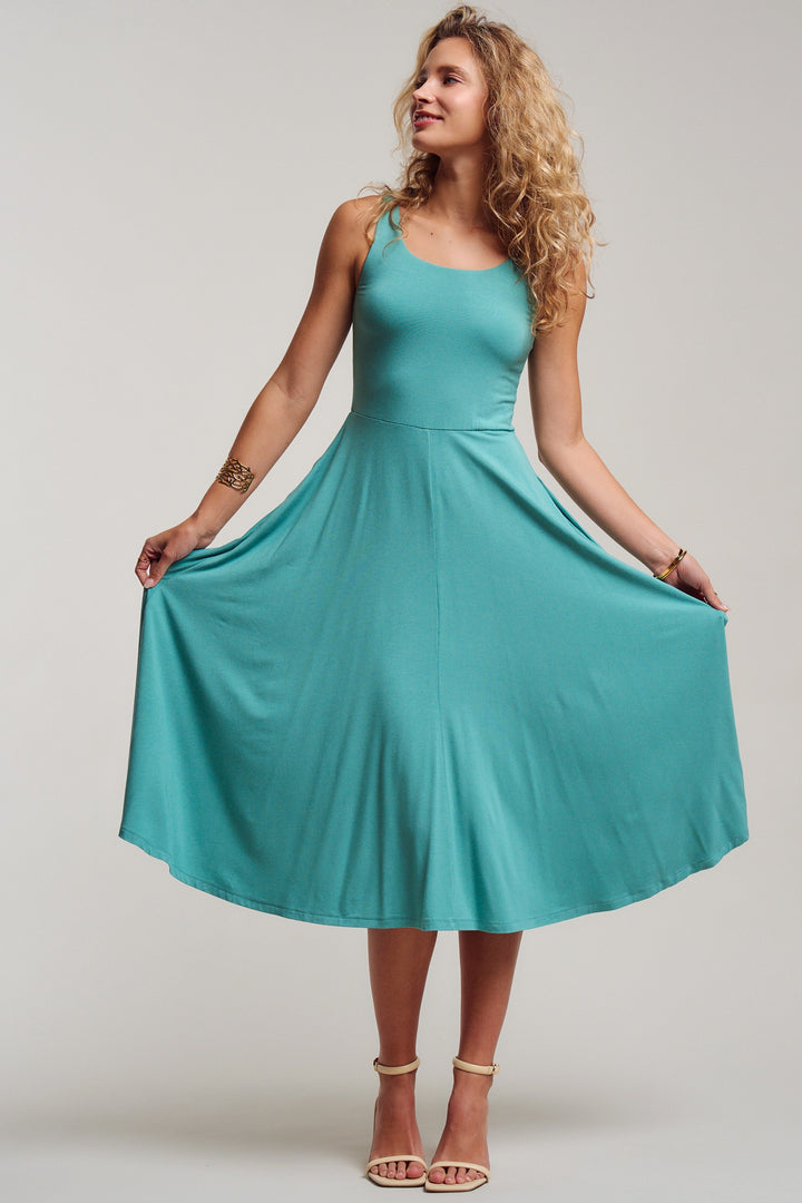 scoop neck flare midi dress - moss green (additional view)