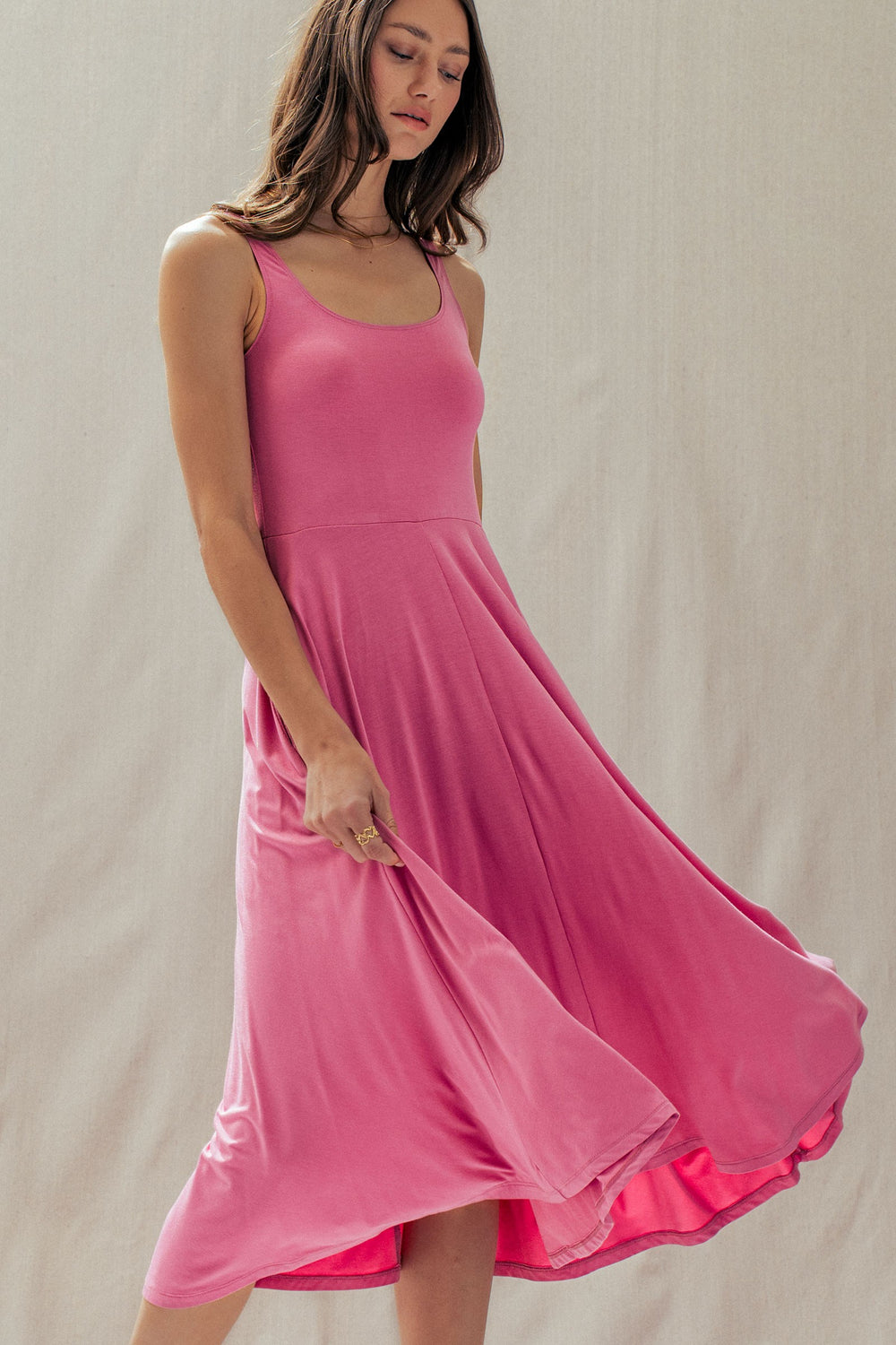 scoop neck flare midi dress - pink (additional view)