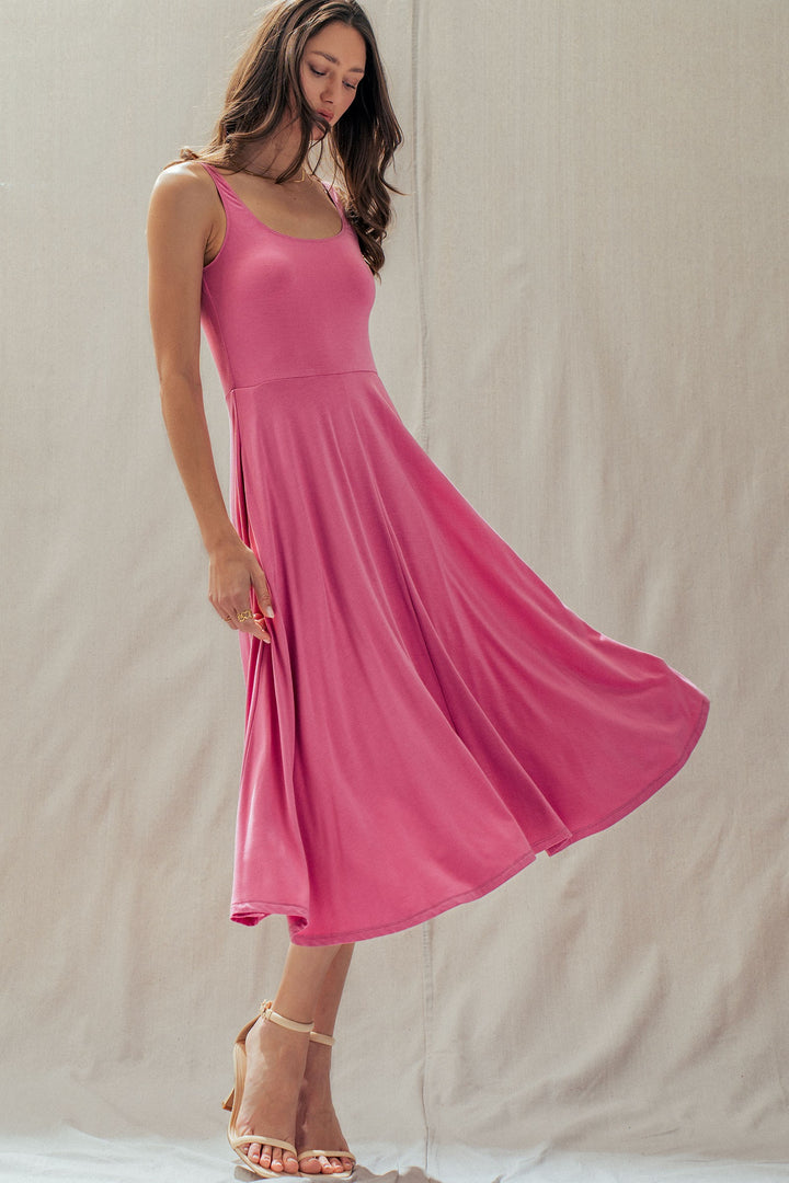 scoop neck flare midi dress - pink (additional view)