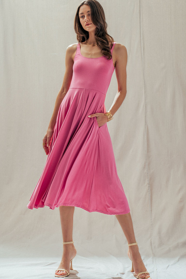 scoop neck flare midi dress - pink (additional view)