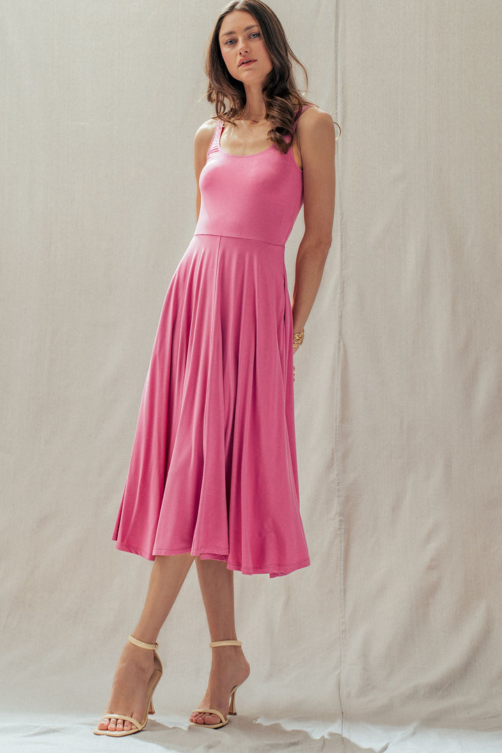 scoop neck flare midi dress - pink (additional view)