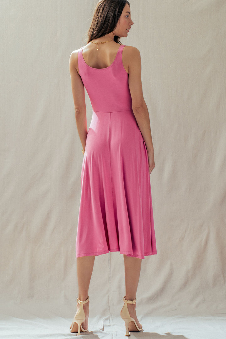 scoop neck flare midi dress - pink (additional view)
