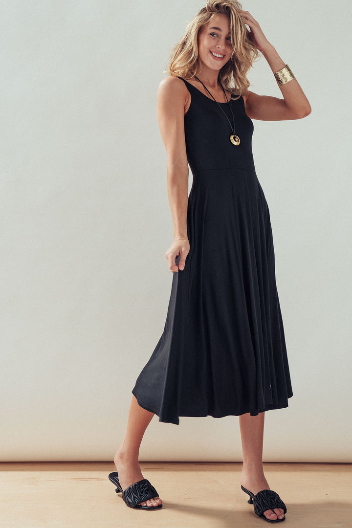 neck flare midi dress - black (additional view)