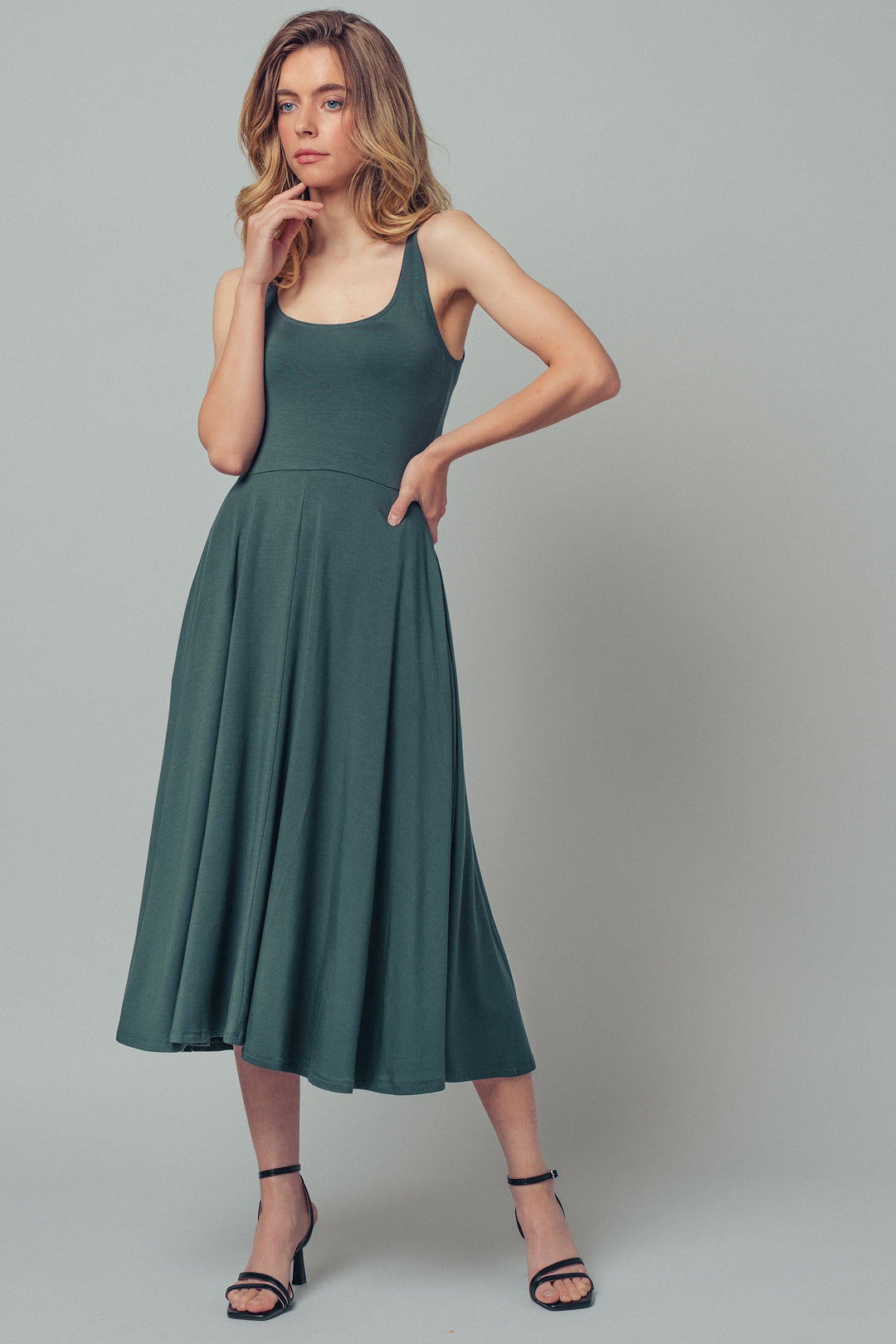 neck flare midi dress - moss green (additional view)
