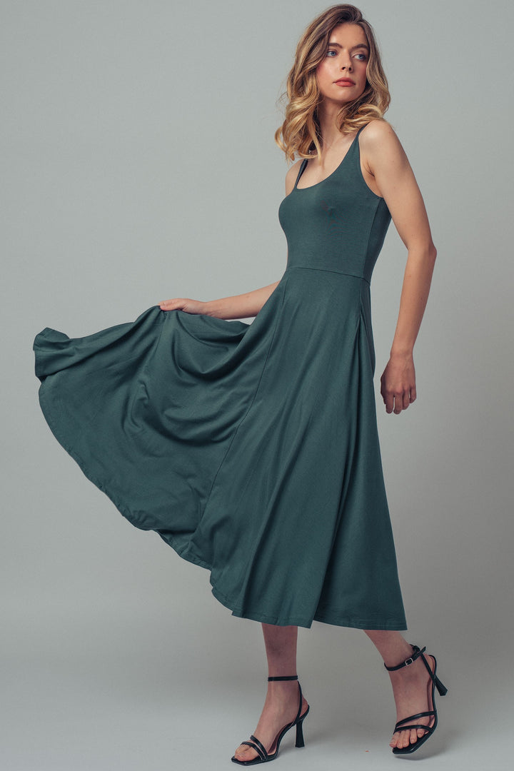 neck flare midi dress - moss green (additional view)