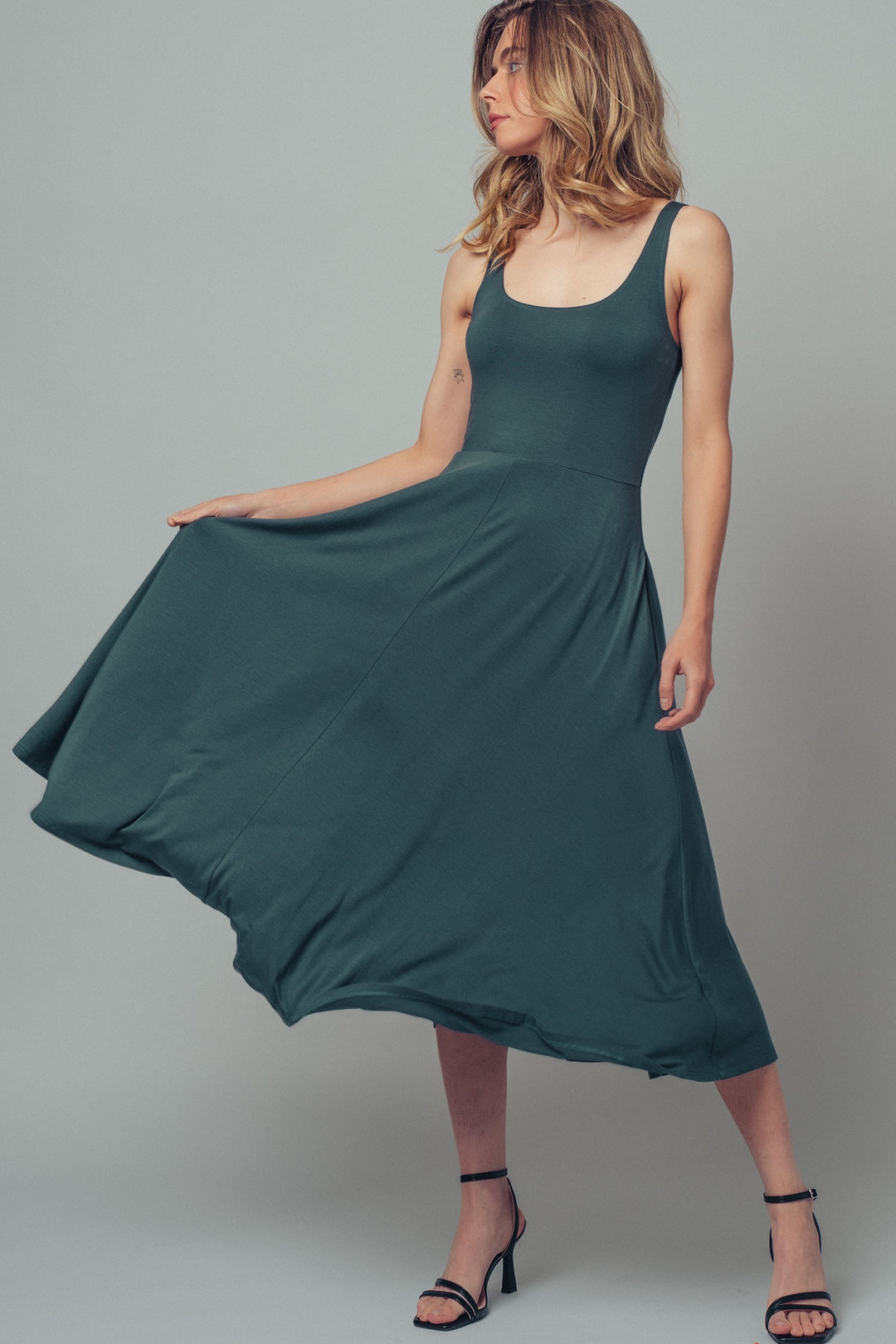 neck flare midi dress - moss green (additional view)