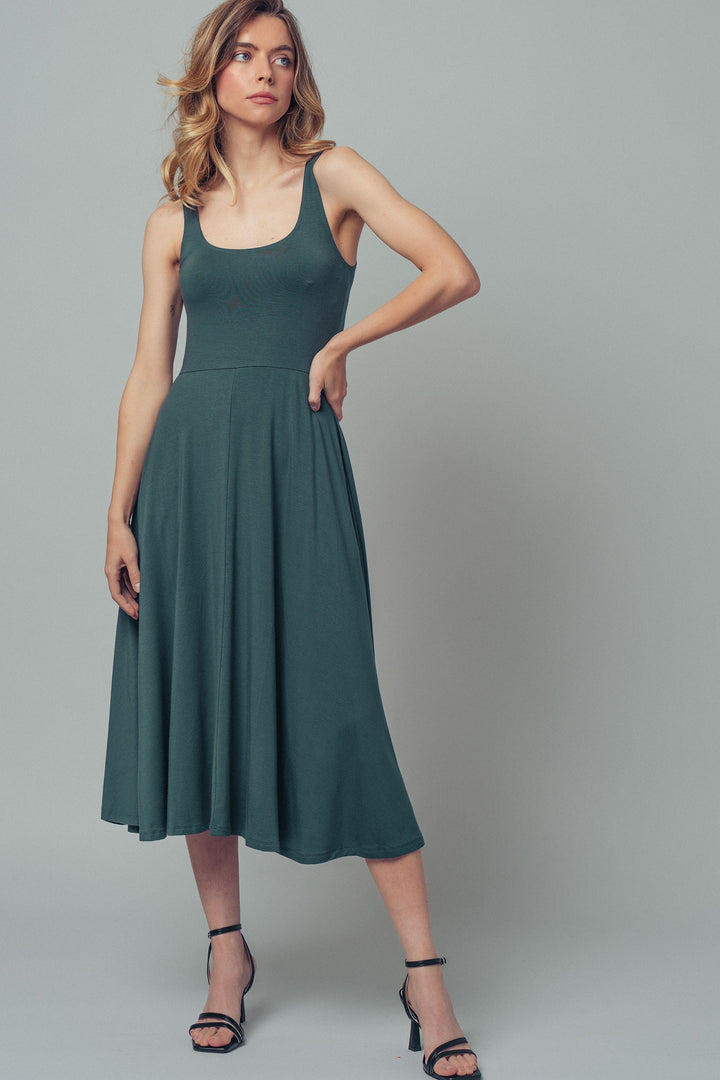 neck flare midi dress - moss green (additional view)