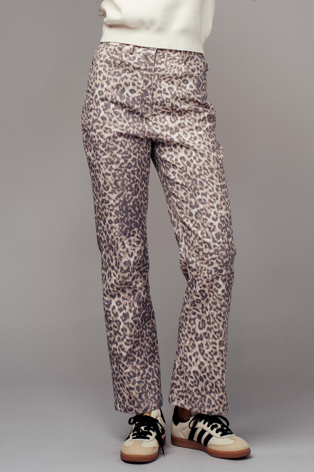 leopard print high rise straight leg pants - leopard (additional view)