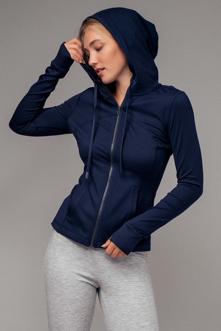 r seam detail fitted zip up thumhole hoodie - eclipse (additional view)