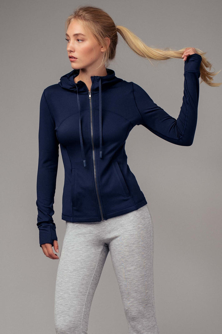 r seam detail fitted zip up thumhole hoodie - eclipse (additional view)