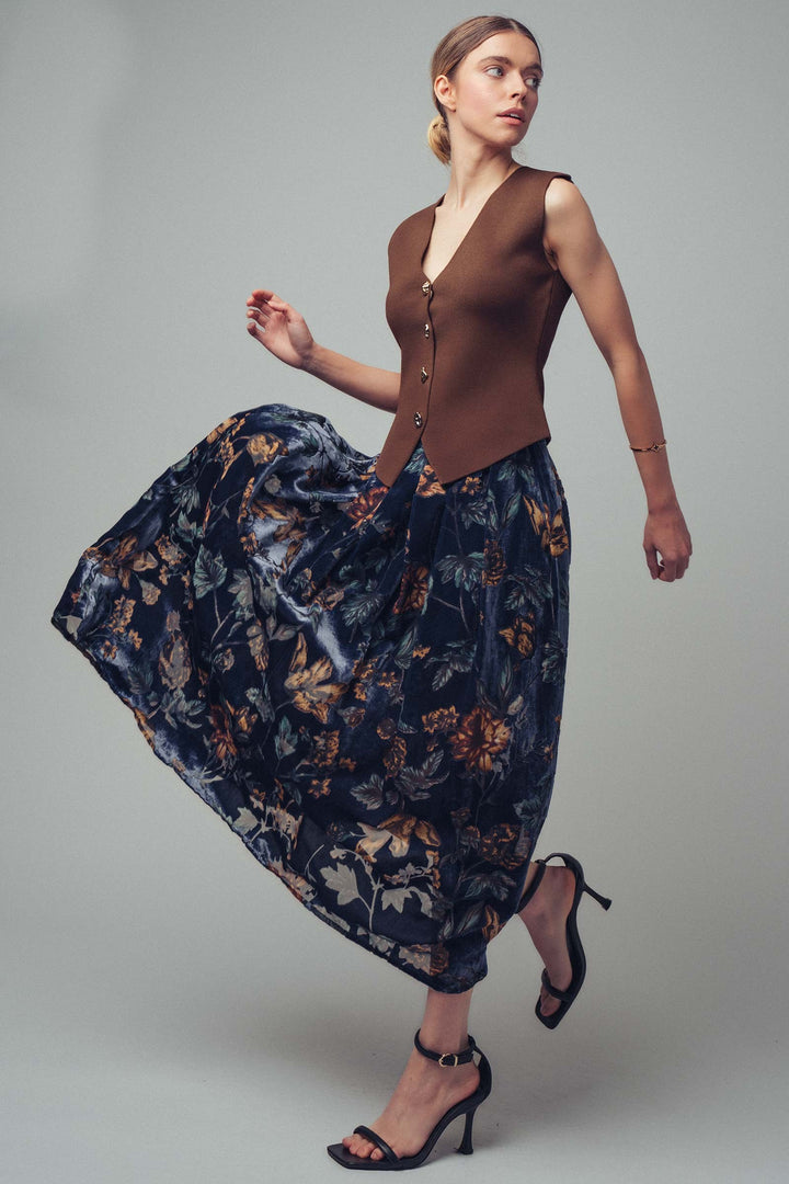 velvet floral maxi skirt - navy multi