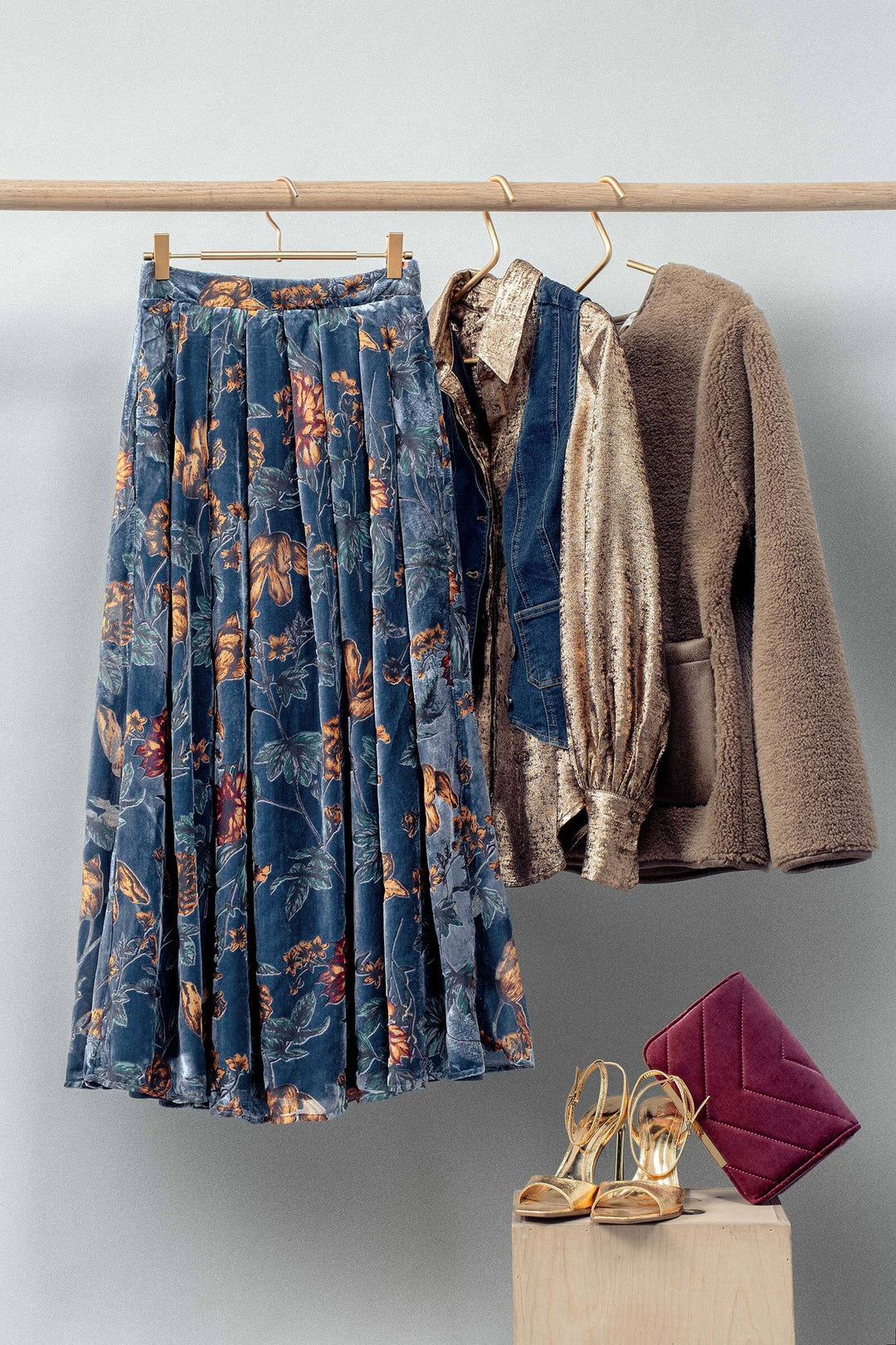 velvet floral maxi skirt - navy multi (additional view)