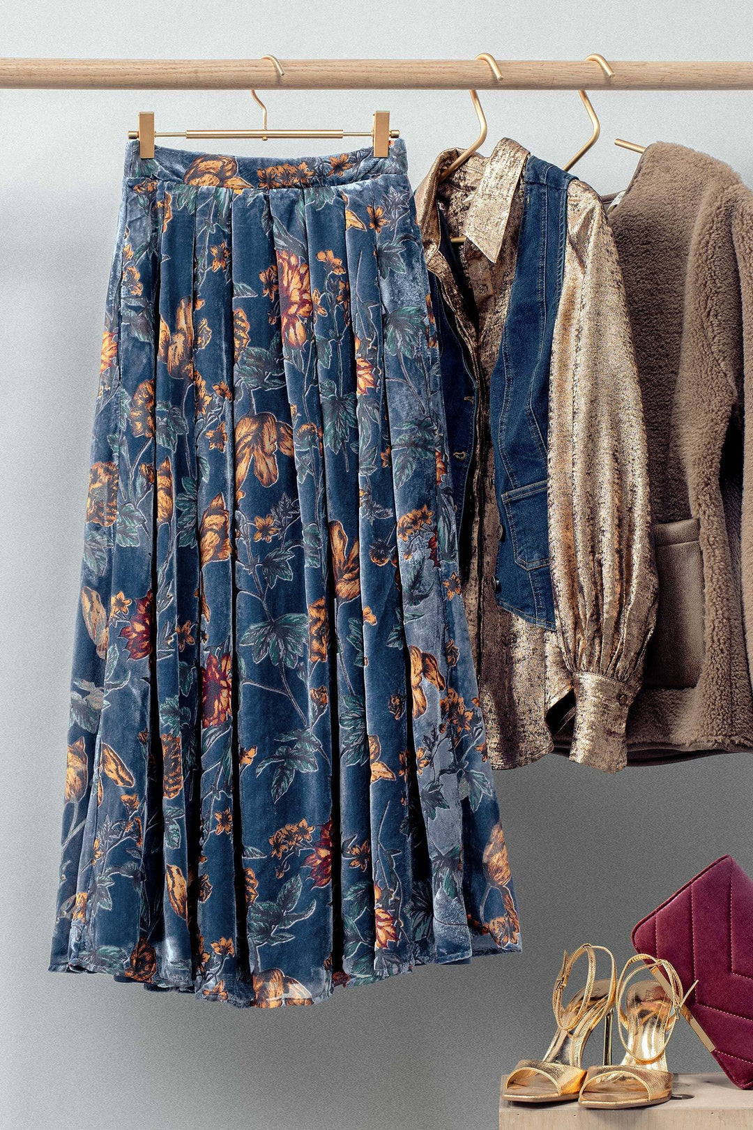 velvet floral maxi skirt - navy multi (additional view)