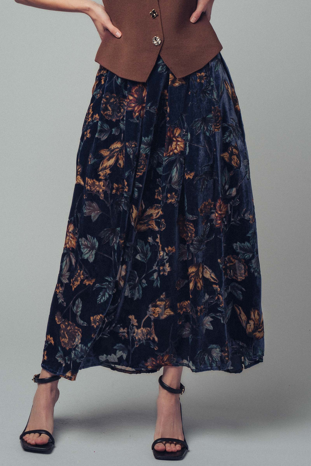 velvet floral maxi skirt - navy multi (additional view)