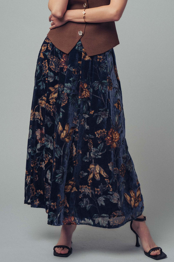velvet floral maxi skirt - navy multi (additional view)