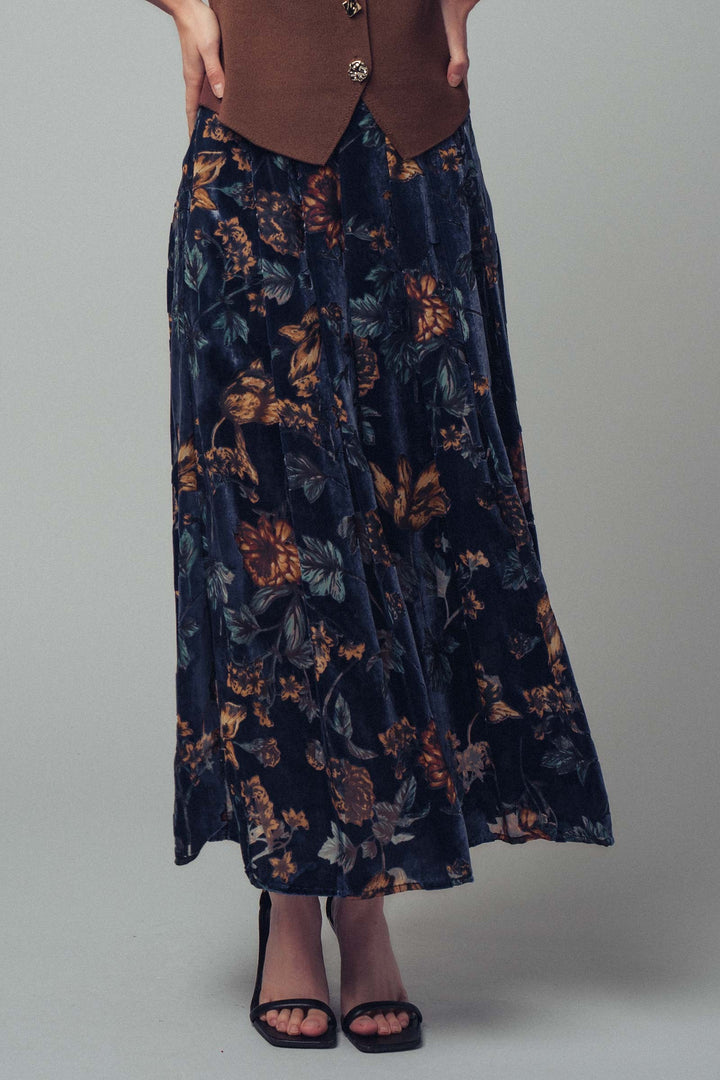 velvet floral maxi skirt - navy multi (additional view)