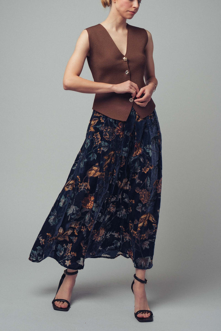 velvet floral maxi skirt - navy multi (additional view)