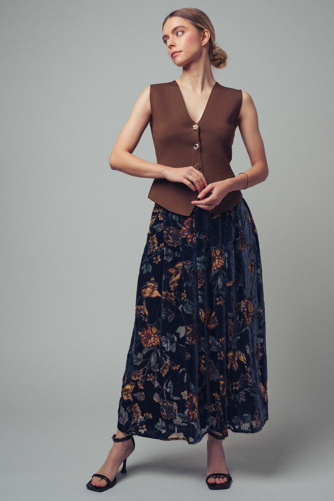 velvet floral maxi skirt - navy multi (additional view)