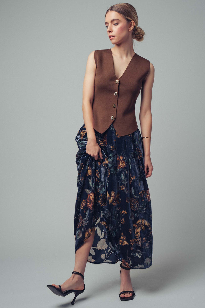 velvet floral maxi skirt - navy multi (additional view)