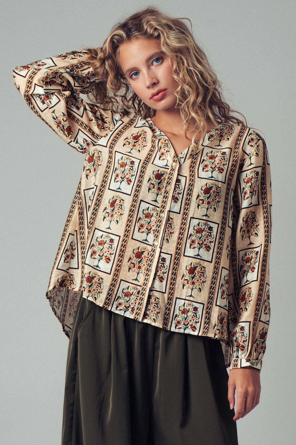 floral frame print blouse - taupe multi (additional view)