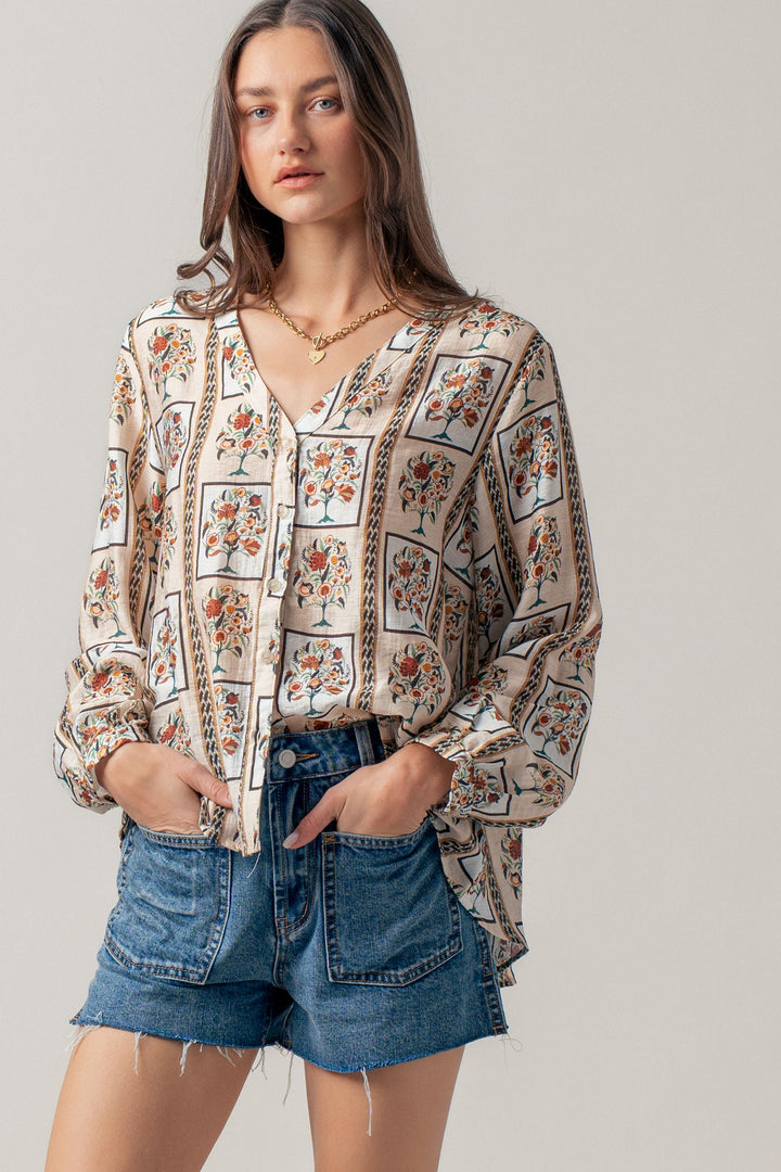 floral frame print blouse - taupe multi (additional view)