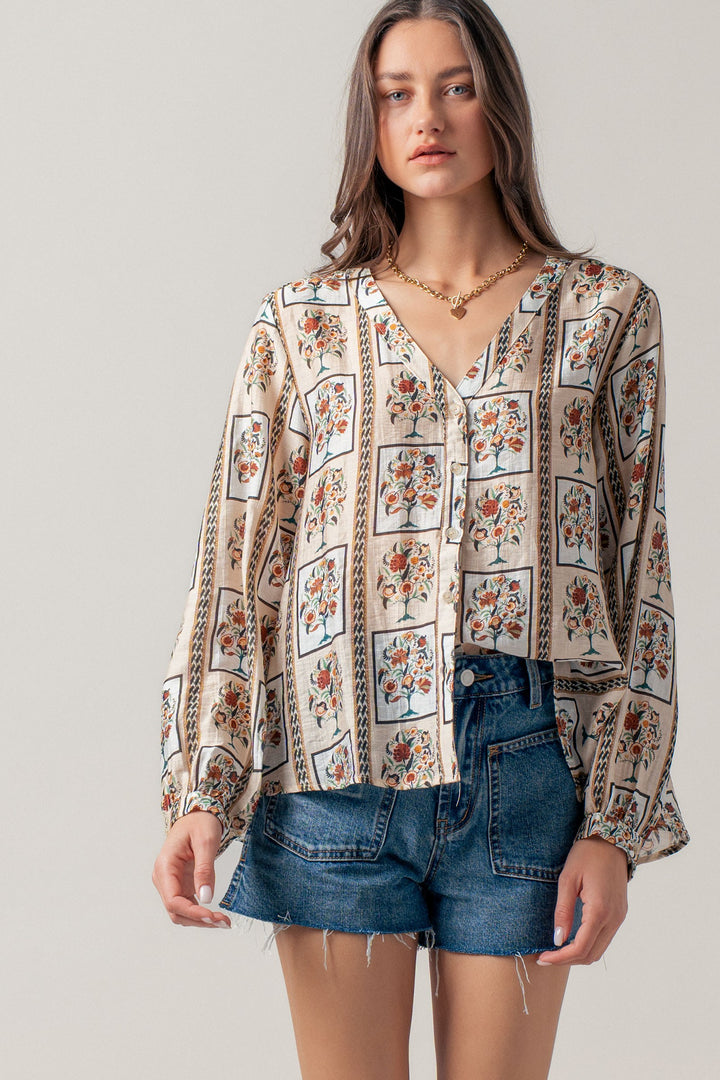 floral frame print blouse - taupe multi (additional view)