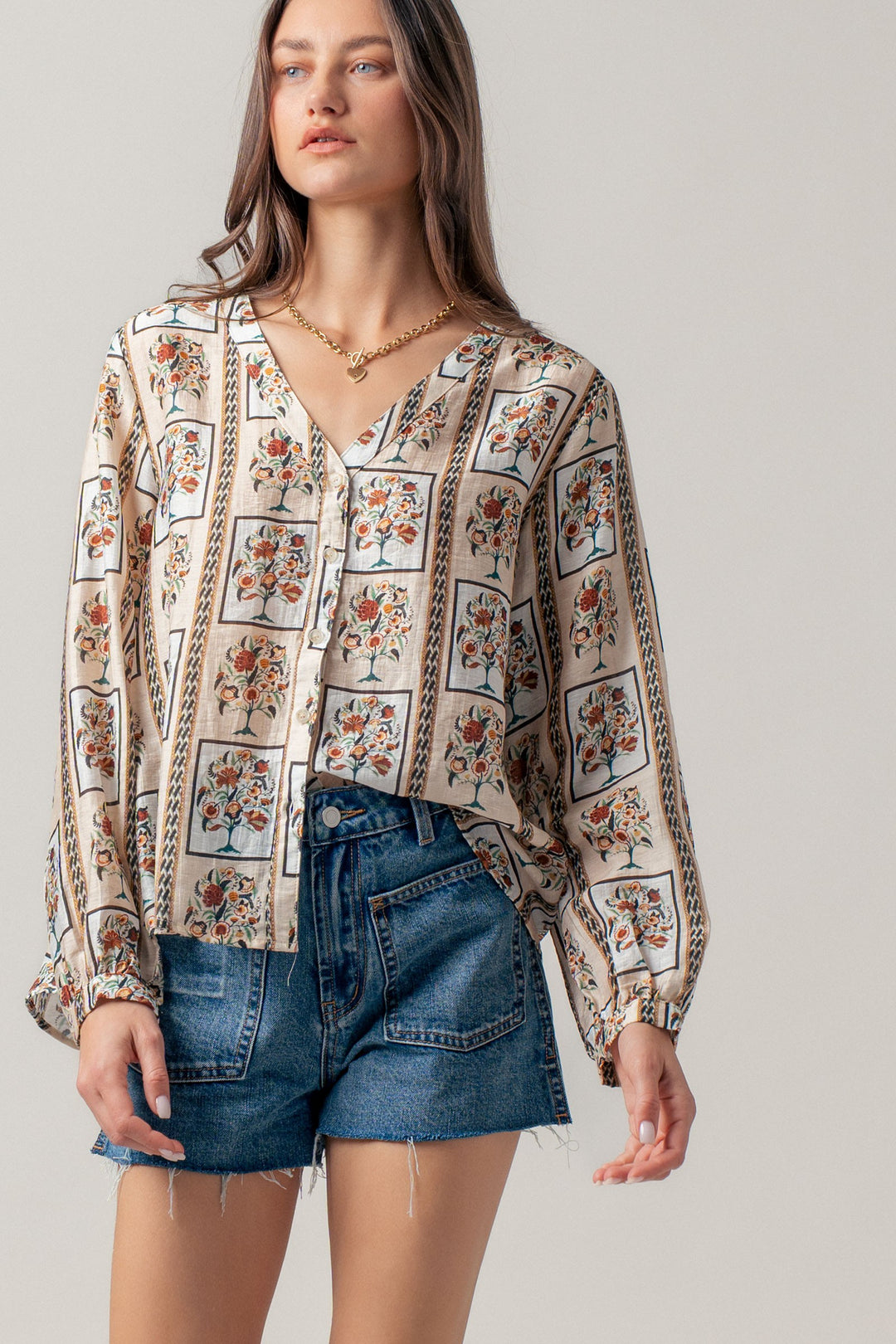 floral frame print blouse - taupe multi (additional view)