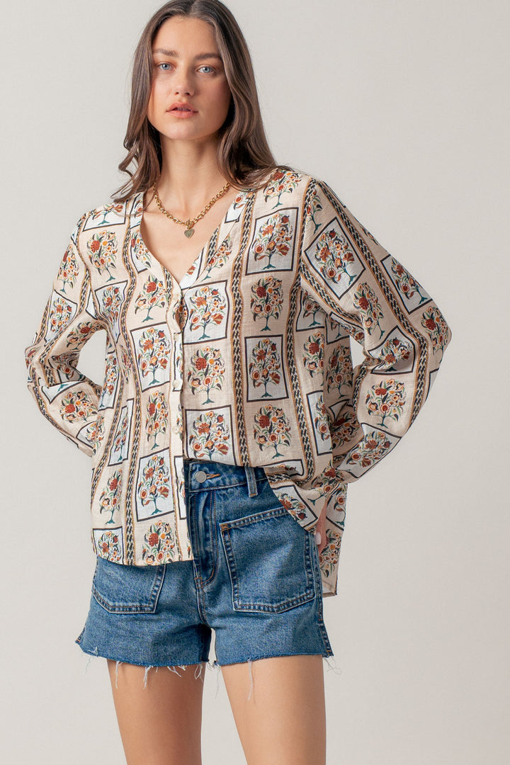 floral frame print blouse - taupe multi (additional view)